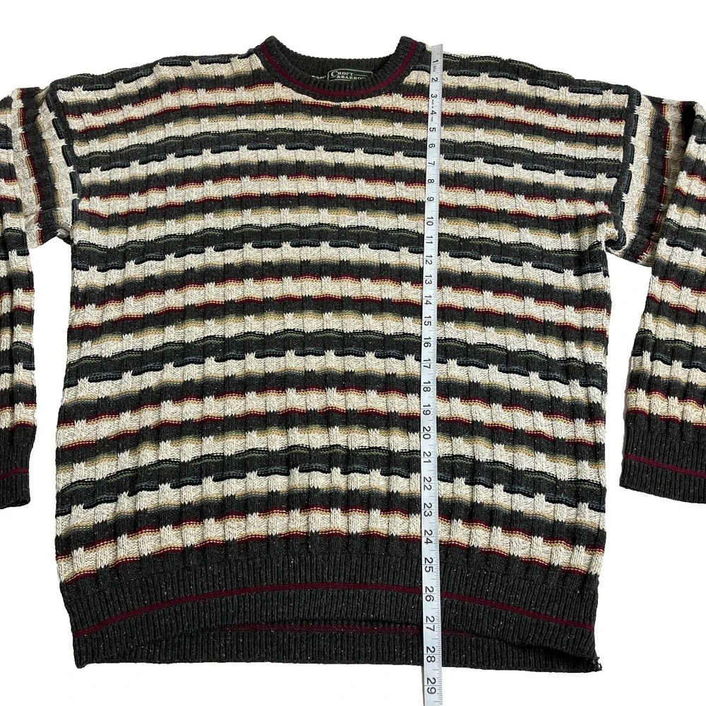 VTG 90s Croft & Barrow Sweater Mens M Striped Textured Knit Oversized Distressed